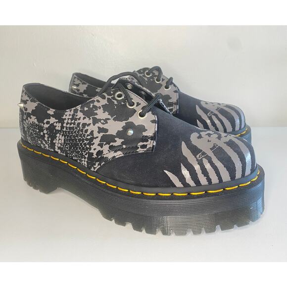 DR MARTENS 1461 OXFORD SHOE LEATHER SUEDE BLACK PUNK ANIMAL STUD QUAD PLATFORM - Picture 2 of 12
